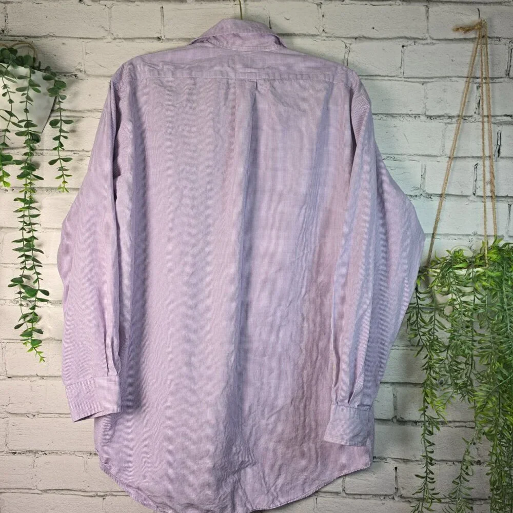 J. CREW MENS LONG SLEEVE BUTTON DOWN WHITE WITH PURPLE WINDOWPANE PRINT SIZE XL